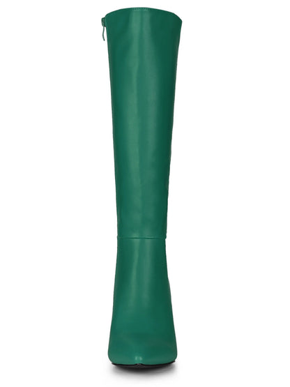 Valentine'S Women'S Boot Pointed Toe Side Zipper Stiletto Heel Knee High Boots Dark Green 8