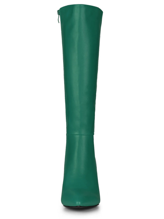 Valentine'S Women'S Boot Pointed Toe Side Zipper Stiletto Heel Knee High Boots Dark Green 8
