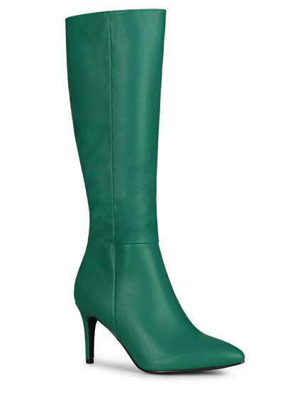 Valentine'S Women'S Boot Pointed Toe Side Zipper Stiletto Heel Knee High Boots Dark Green 8