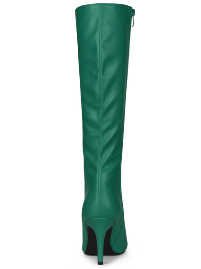 Valentine'S Women'S Boot Pointed Toe Side Zipper Stiletto Heel Knee High Boots Dark Green 8